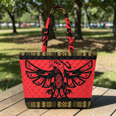 GB-NAT00048 Thunderbird Native American Quilted Shoulder Tote Bag