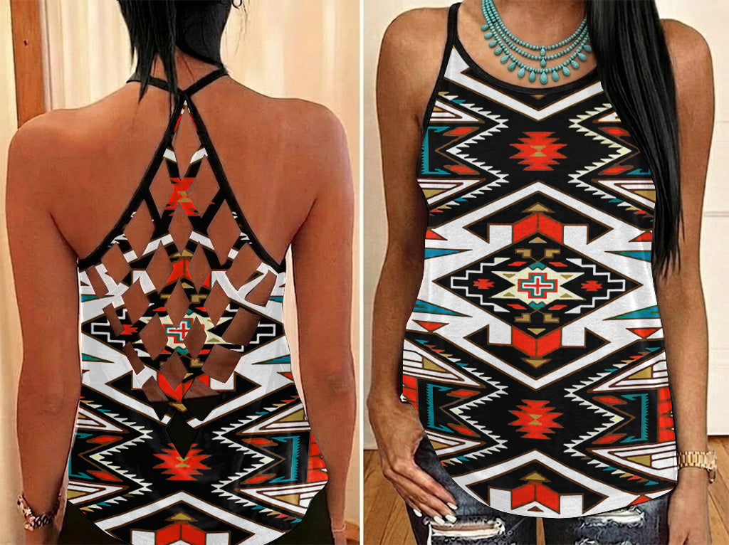 GB-NAT00049 Native American Criss-Cross Open Back Tank Top