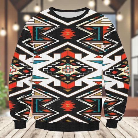 GB-NAT00049 Native American Unisex Drop-shoulder Knitted Fleece Sweater