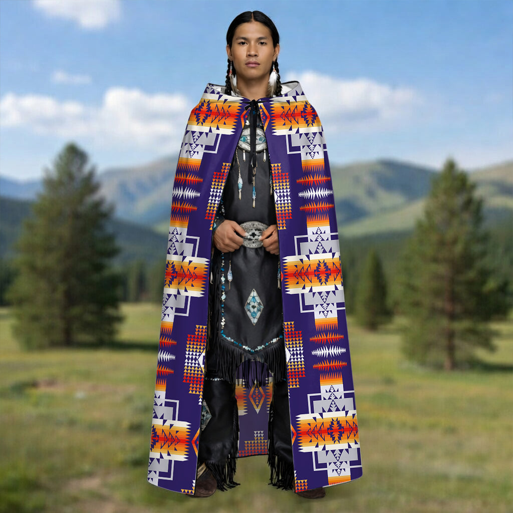 GB-NAT0004 Native American AOP Unisex Hooded Cloak for Kids and Adults