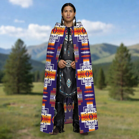 GB-NAT0004 Native American AOP Unisex Hooded Cloak for Kids and Adults