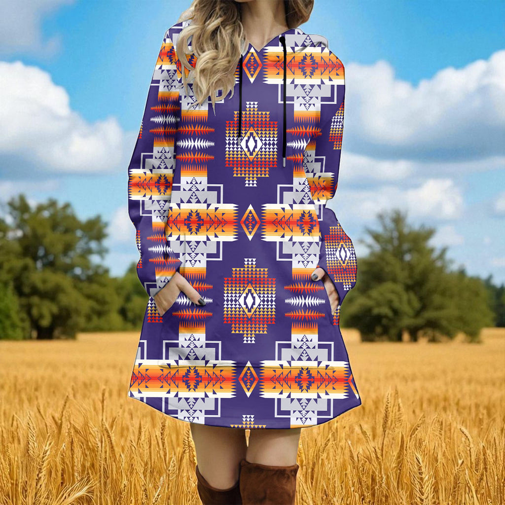 GB-NAT0004 Native American Women Longline Hoodie Dress