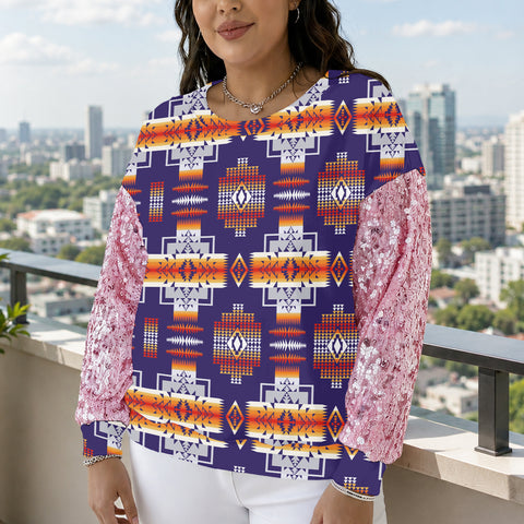 GB-NAT0004 Native American Women Sequin Sleeve Sweatshirt