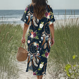 GB-NAT00051 Dreamcatcher Native American Women Loose V-Neck Summer Dress