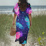 GB-NAT00052 Dreamcatcher Native American Women Loose V-Neck Summer Dress