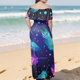 GB-NAT00052 Native American Off Shoulder Ruffle Maxi Dress