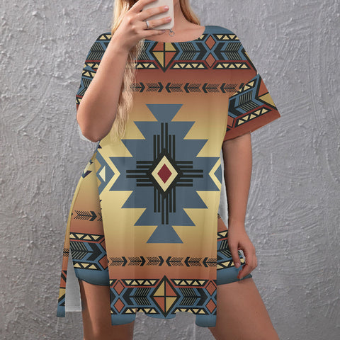 GB-NAT00057 Native American Side Split Top and Shorts Set - Plus Size