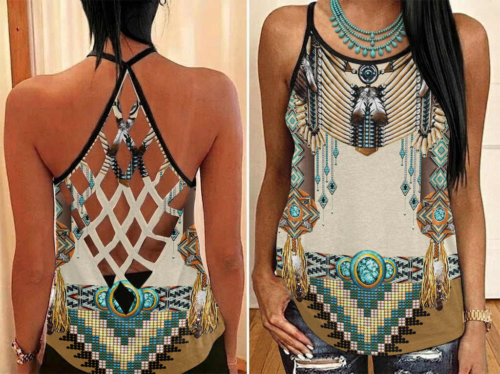 GB-NAT00059 Native American Criss-Cross Open Back Tank Top