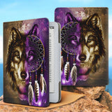 GB-NAT0005 Dreamcatcher Wolf Native American Kindle PU Leather Case