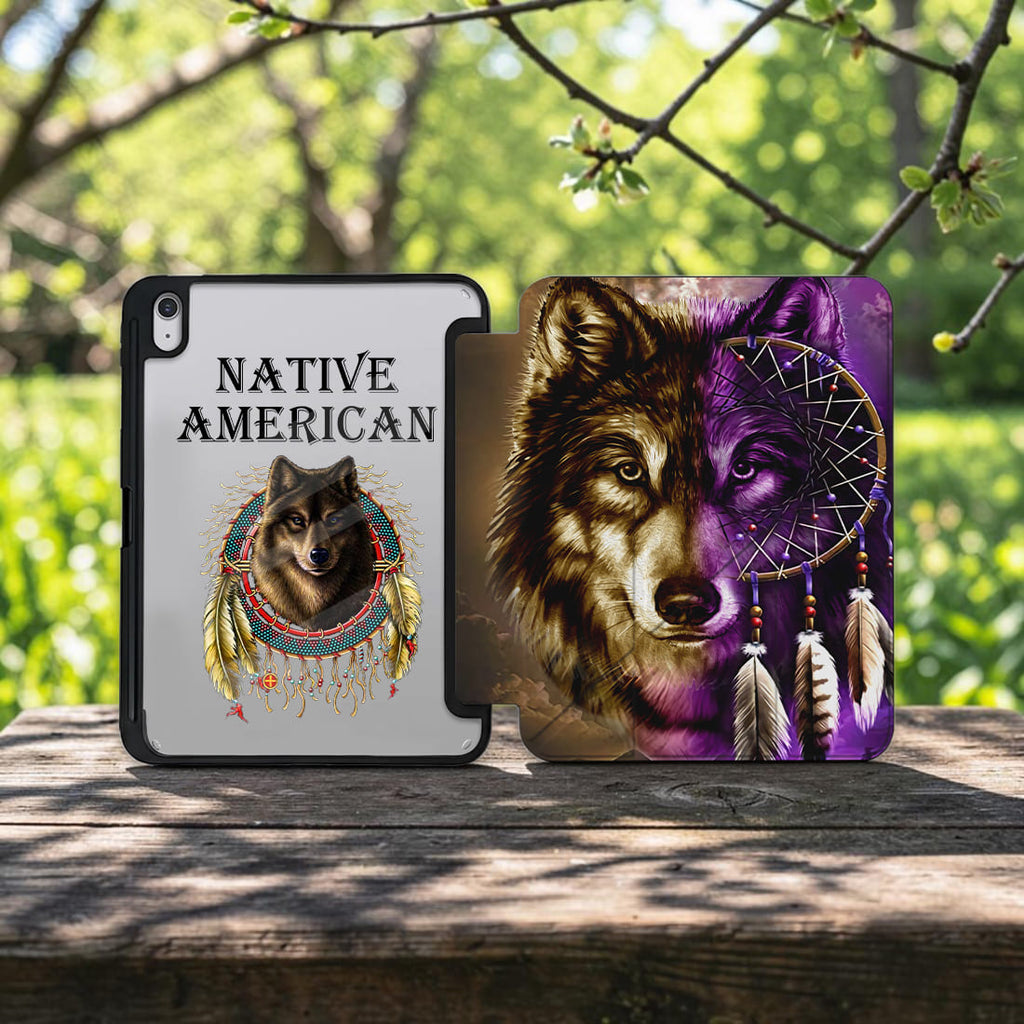 GB-NAT0005 Dreamcatcher Wolf Native American Y-fold Tablet Cases