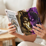 GB-NAT0005 Dreamcatcher Wolf v2 Native American Y-fold Tablet Cases
