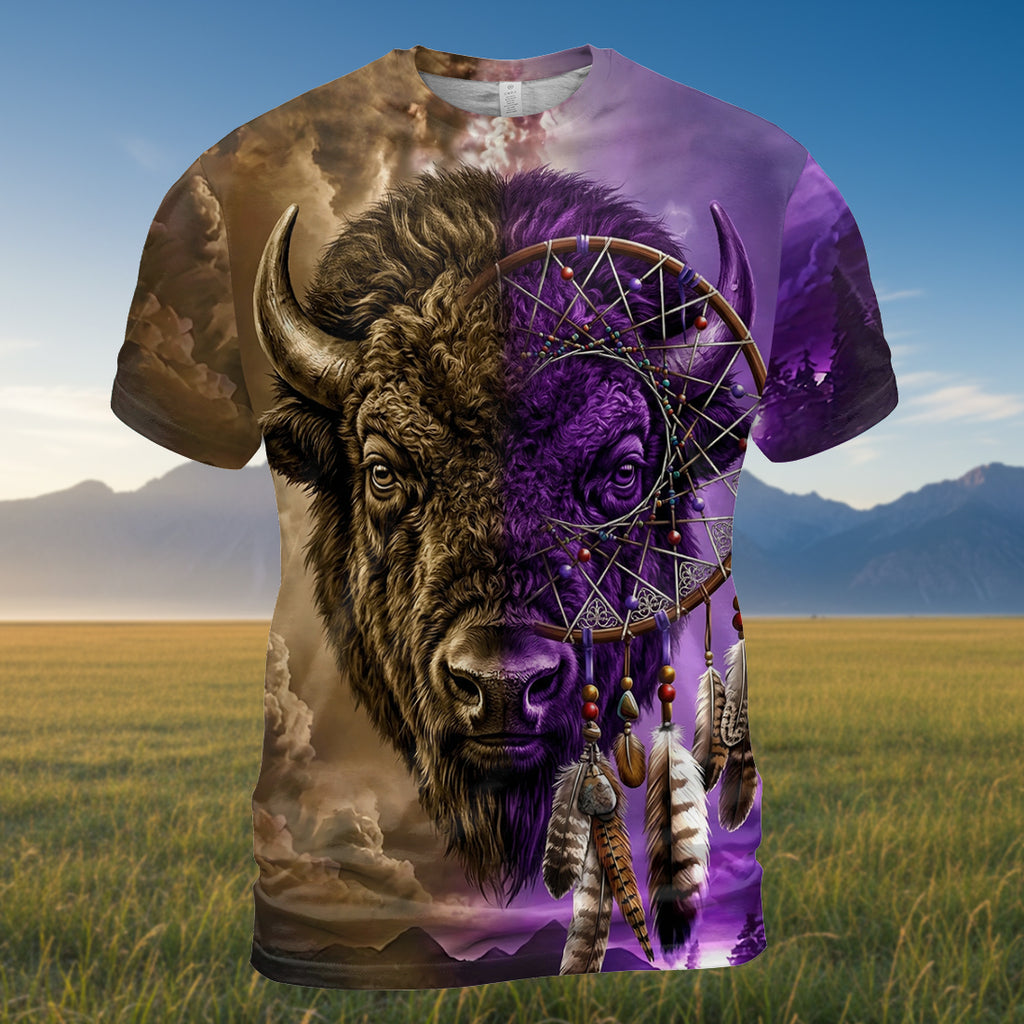 GB-NAT0005v2 Bison Dreamcatcher Native American 3D T-shirt