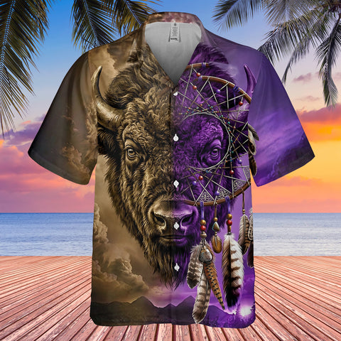 GB-NAT0005v2 Bison Dreamcatcher Native American Hawaiian Shirt 3D
