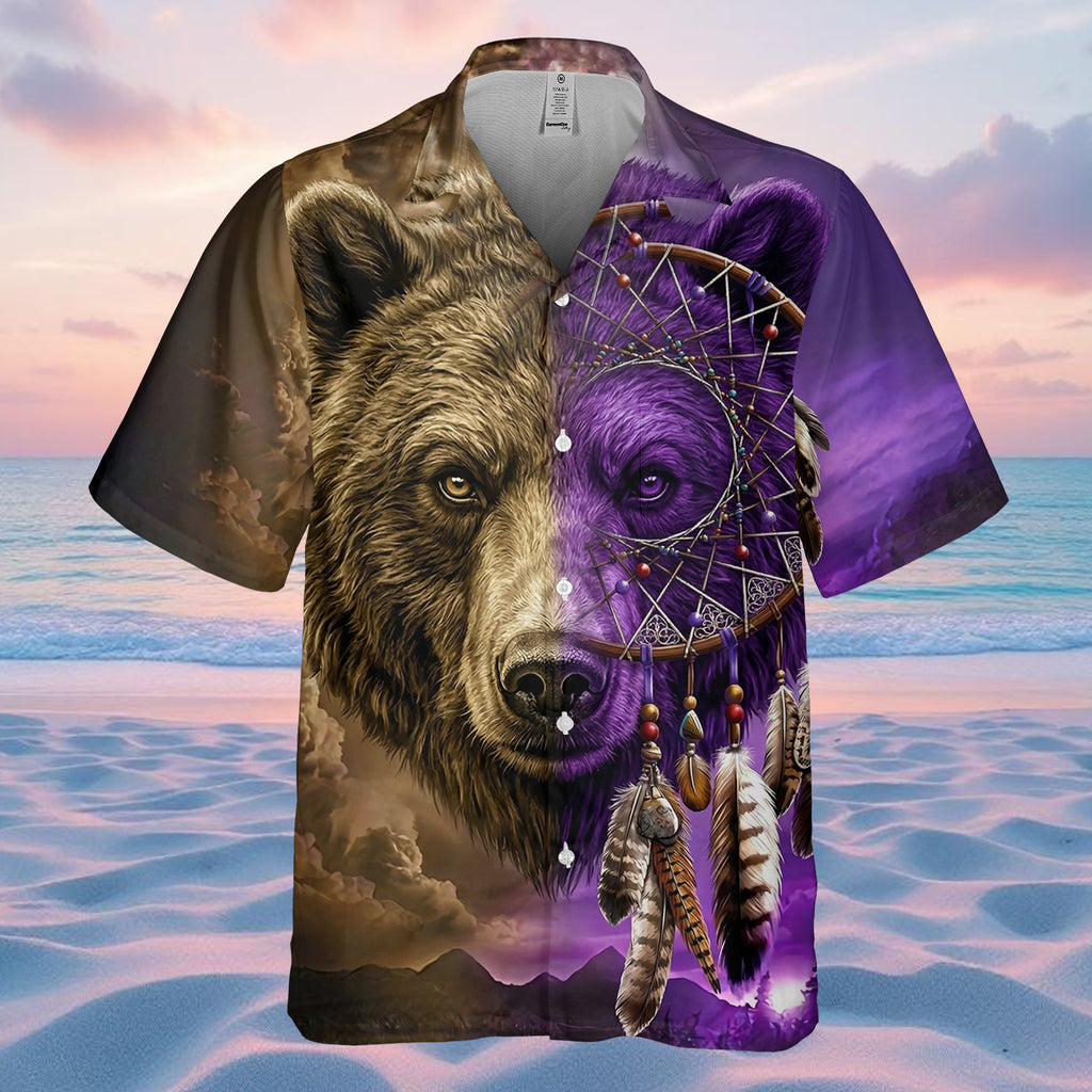 GB-NAT0005v3 Bear Dreamcatcher Native American Hawaiian Shirt 3D