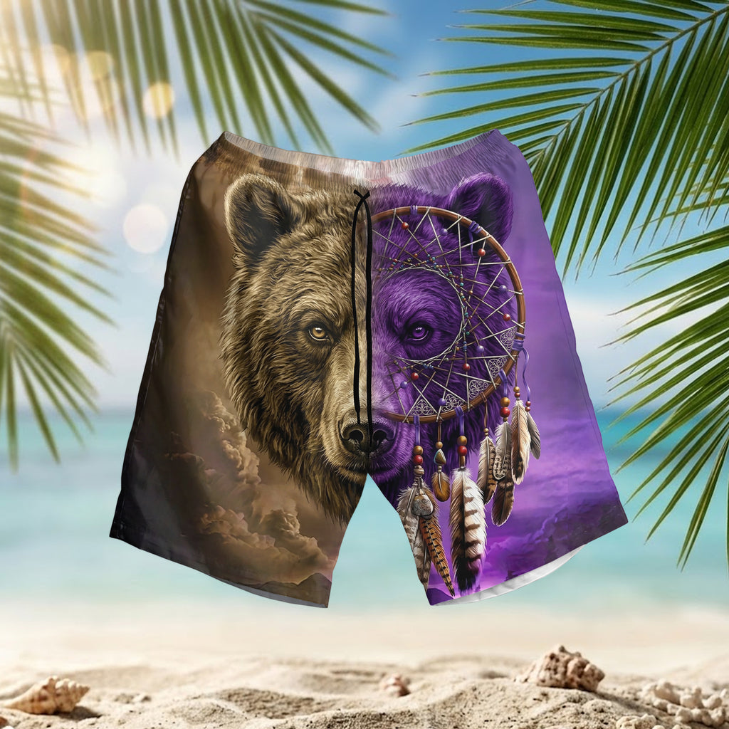 GB-NAT0005v3 Bear Dreamcatcher Native American Hawaiian Shorts