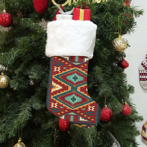 GB-NAT00061 Native American Single Christmas Sock With Plush Cuff