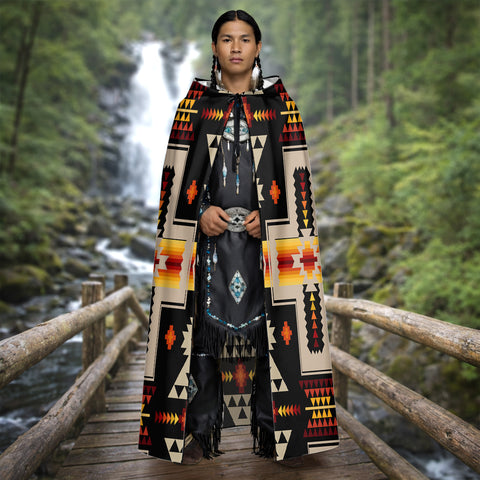 GB-NAT00062-01 Native American AOP Unisex Hooded Cloak for Kids and Adults