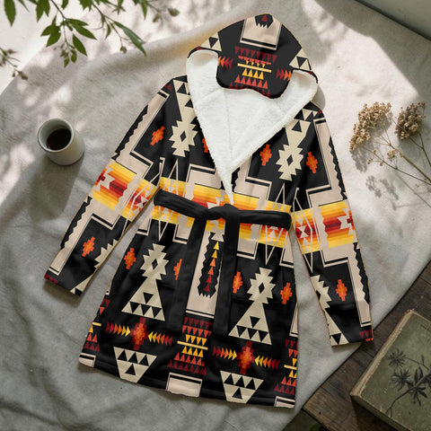 GB-NAT00062-01 Native American Unisex Flannel Hooded Robe With Eye Mask