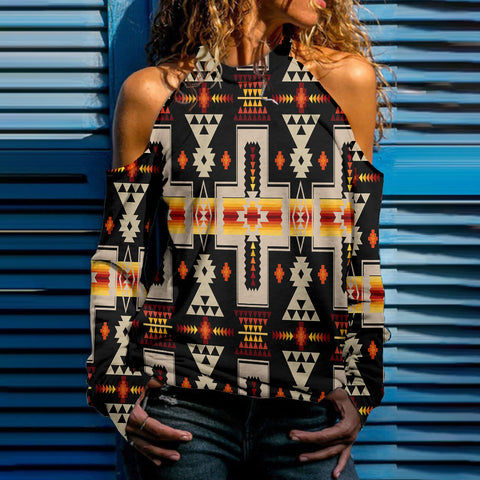GB-NAT00062-01 Native American Women Cold Shoulder Sweatshirt