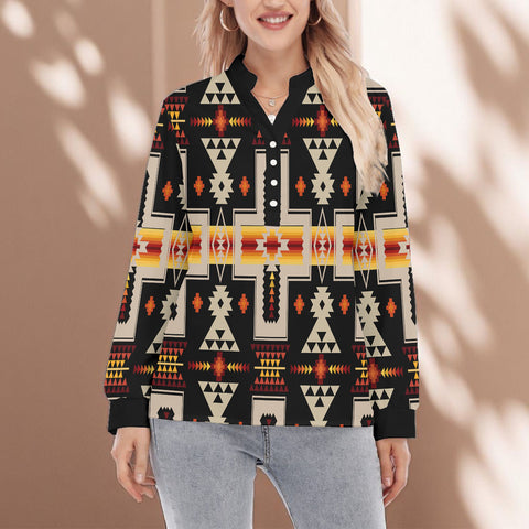 GB-NAT00062-01 Native American Women Long Sleeve Blouse With Button Closure