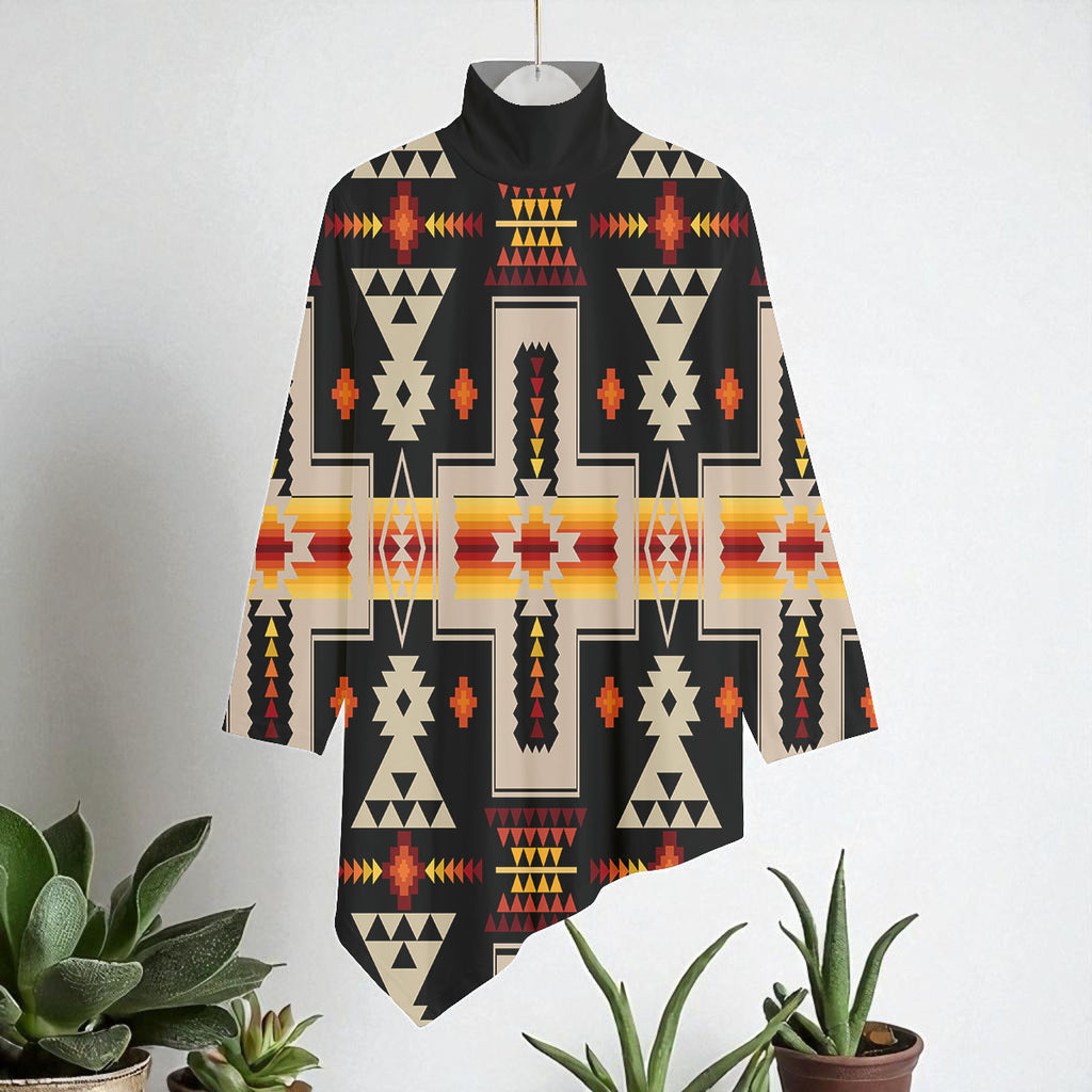 GB-NAT00062-01 Native American Women Turtleneck Asymmetrical Hem Tunic