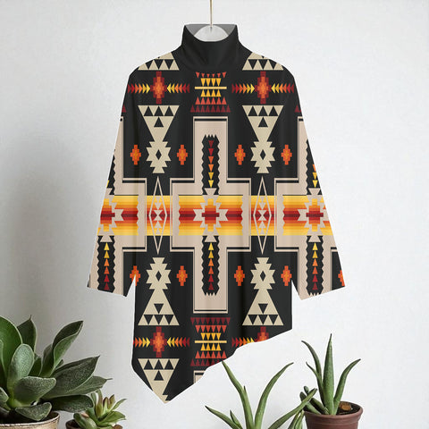 GB-NAT00062-01 Native American Women Turtleneck Asymmetrical Hem Tunic