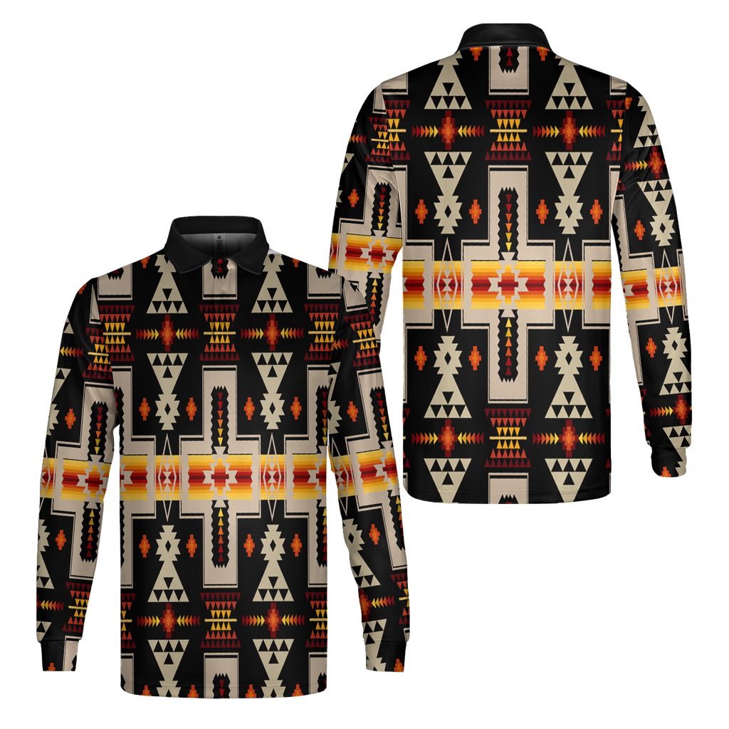 GB-NAT00062-01 Pattern  Pattern Native American Long Sleeve Polo Shirt