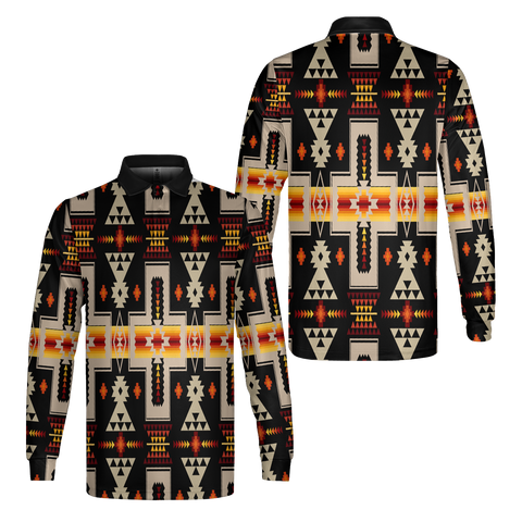 GB-NAT00062-01 Pattern  Pattern Native American Long Sleeve Polo Shirt