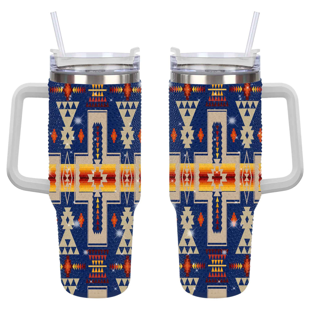 GB-NAT00062-04 Blue Tribes Pattern Rhinestone Diamond 40oz Tumbler