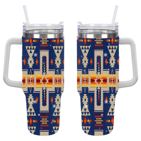 GB-NAT00062-04 Blue Tribes Pattern Rhinestone Diamond 40oz Tumbler