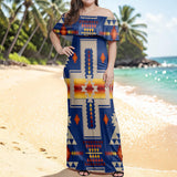 GB-NAT00062-04 Native American Off Shoulder Ruffle Maxi Dress