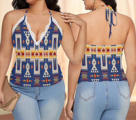 GB-NAT00062-04 Native American Women Lace-Trimmed Tie-Back Top