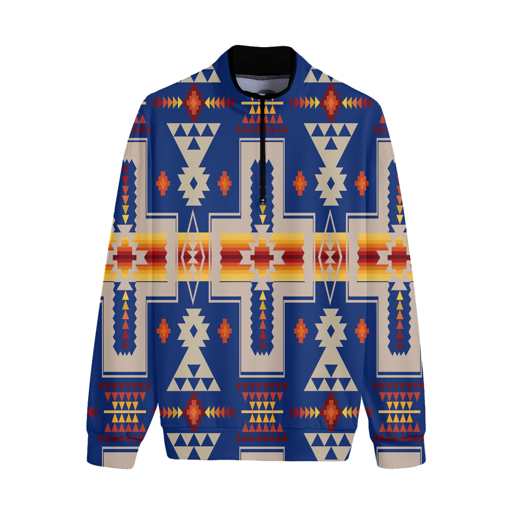 GB-NAT00062-04 Pattern Native Stand-up Collar Sweater With Zipper Closure