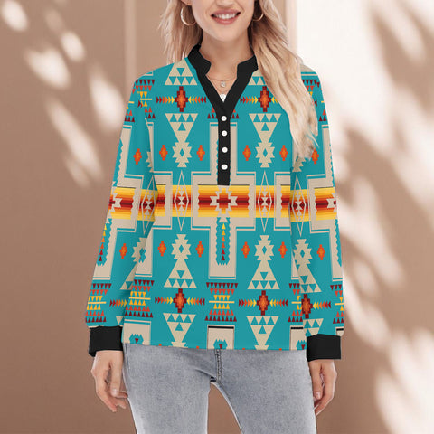 GB-NAT00062-05 Native American Women Long Sleeve Blouse With Button Closure