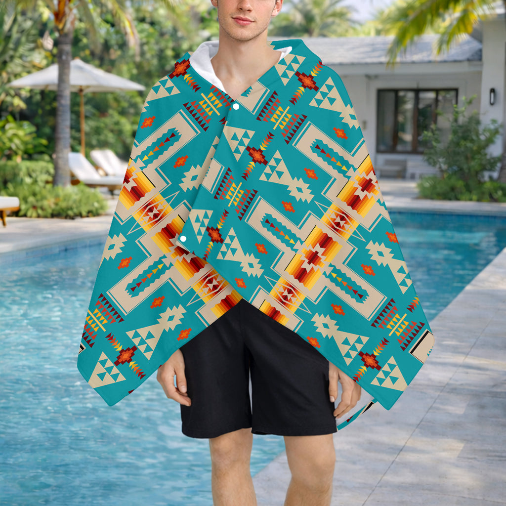 GB-NAT00062-05 Pattern Native American Hooded Towel Poncho