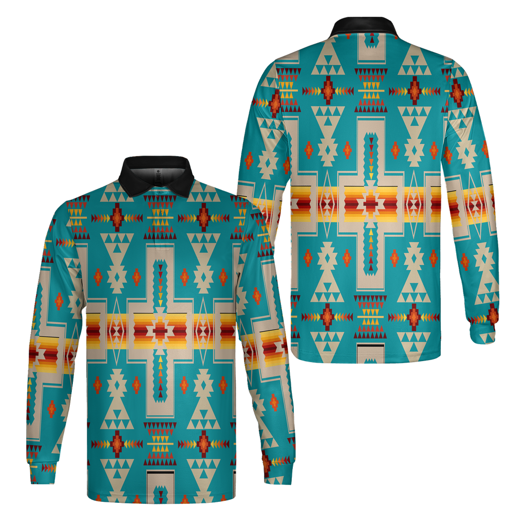 GB-NAT00062-05 Tribe Design Native American Long Sleeve Polo Shirt