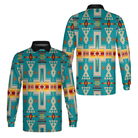 GB-NAT00062-05 Tribe Design Native American Long Sleeve Polo Shirt