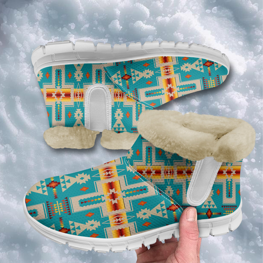 GB-NAT00062-05 Turquoise Tribe Design  Pattern Native Snow Boots