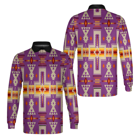 GB-NAT00062-07  Tribe Design Native American Long Sleeve Polo Shirt