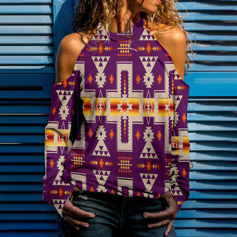 GB-NAT00062-09 Native American Women Cold Shoulder Sweatshirt