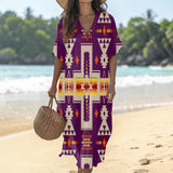 GB-NAT00062-09 Native American Women Loose V-Neck Summer Dress