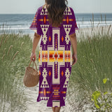 GB-NAT00062-09 Native American Women Loose V-Neck Summer Dress