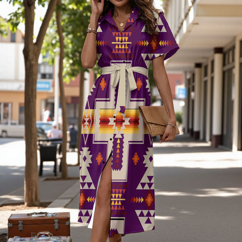 GB-NAT00062-09 Native American Women Shirt Dress with Waist Tie