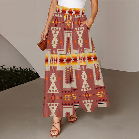 GB-NAT00062-11 Native American Women Ruffled Wide-Leg Pants