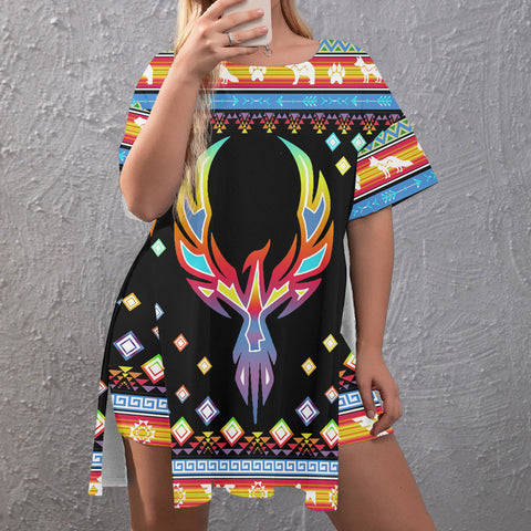 GB-NAT00067-02 Native American Side Split Top and Shorts Set - Plus Size