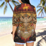 GB-NAT00068B Owl Dreamcatcher Native American Women's Long-Sleeved Shirt