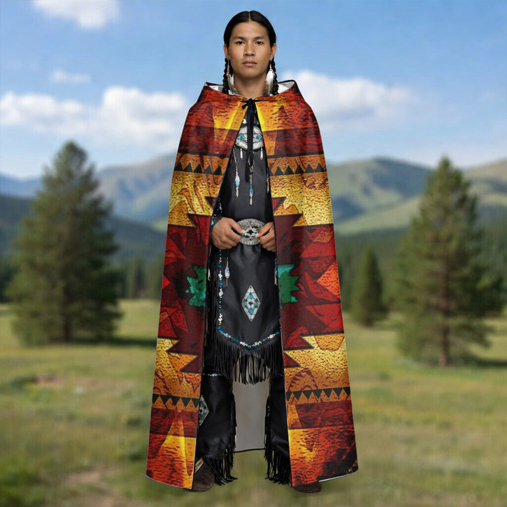 GB-NAT00068 Native American AOP Unisex Hooded Cloak for Kids and Adults