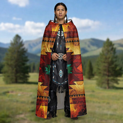 GB-NAT00068 Native American AOP Unisex Hooded Cloak for Kids and Adults