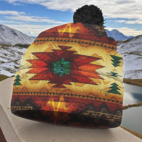 GB-NAT00068 Native American Knitted Hat With Pom-Pom