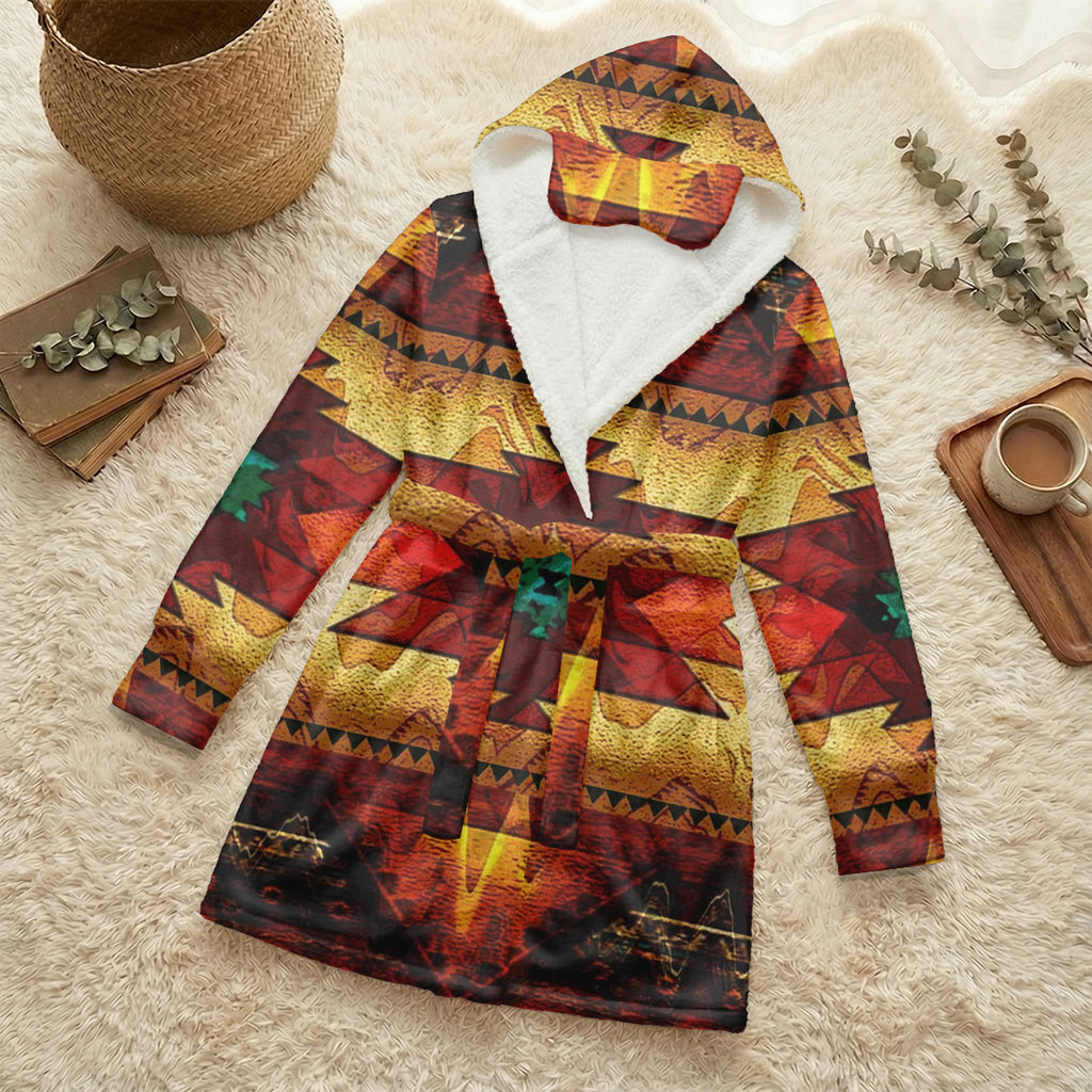 GB-NAT00068 Native American Unisex Flannel Hooded Robe With Eye Mask